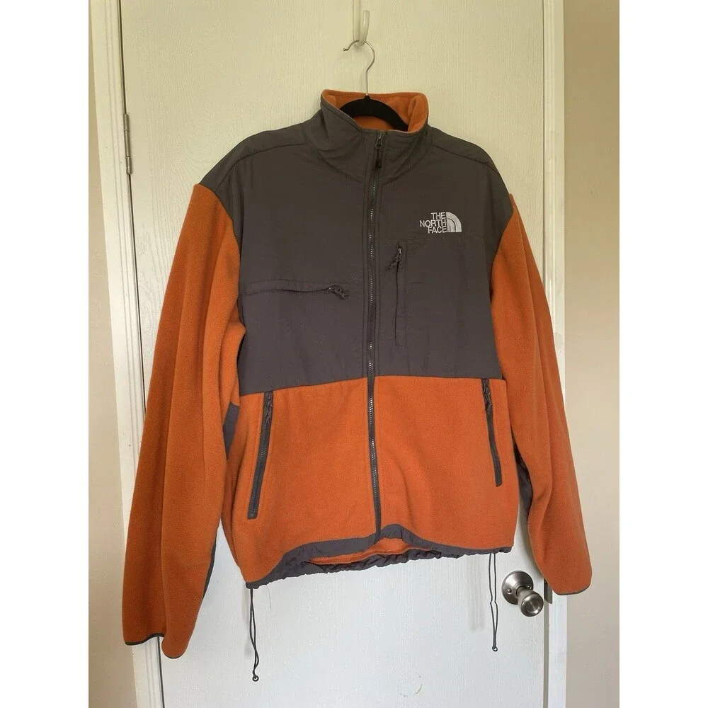 The North Face Men's XL Orange/Gray Colorblock Full Zip Fleece Jacket Pockets